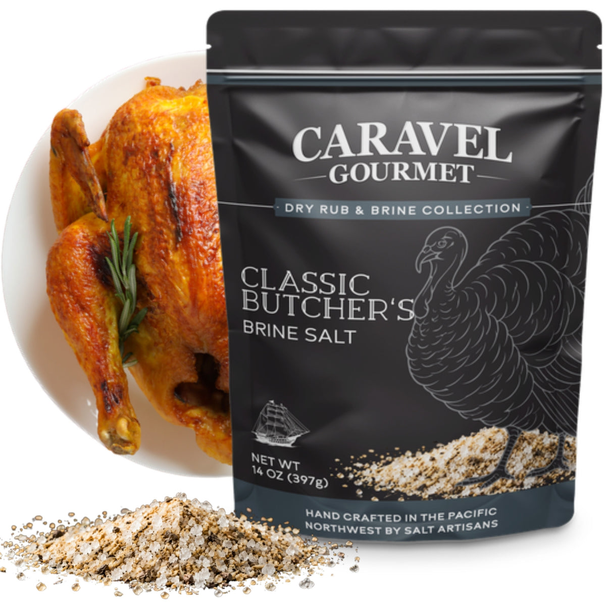 Caravel Gourmet Classic Butcher's Dry Rub Turkey Brine Salt 14 oz pouch